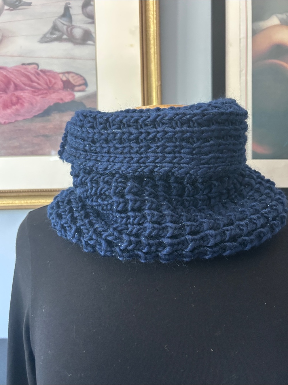 Handcrafted Navy Knit Neck Warmer - Women's Scarf